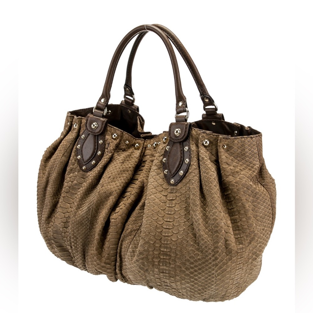 Gucci Studded Python Snake Leather Pelham Slouchy… - image 4